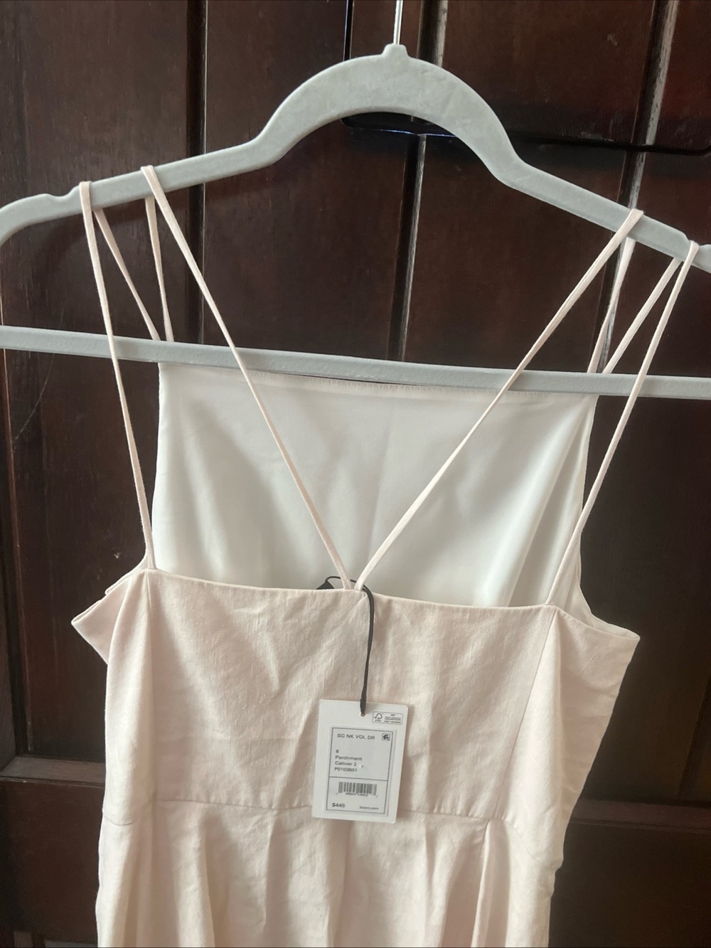 Theory linen blend square neck vol dress Spaghetti-Strap Midi Dress in parchment - Picture 5 of 5